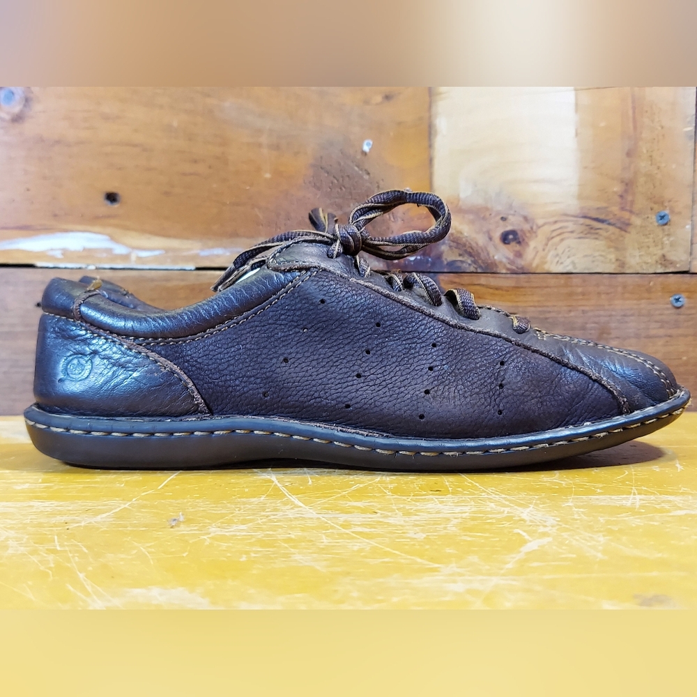 Born Women's Sneaker Oxford Size 10 Walking Shoe Brown Leather Nubuck Lace Up - Picture 2 of 10